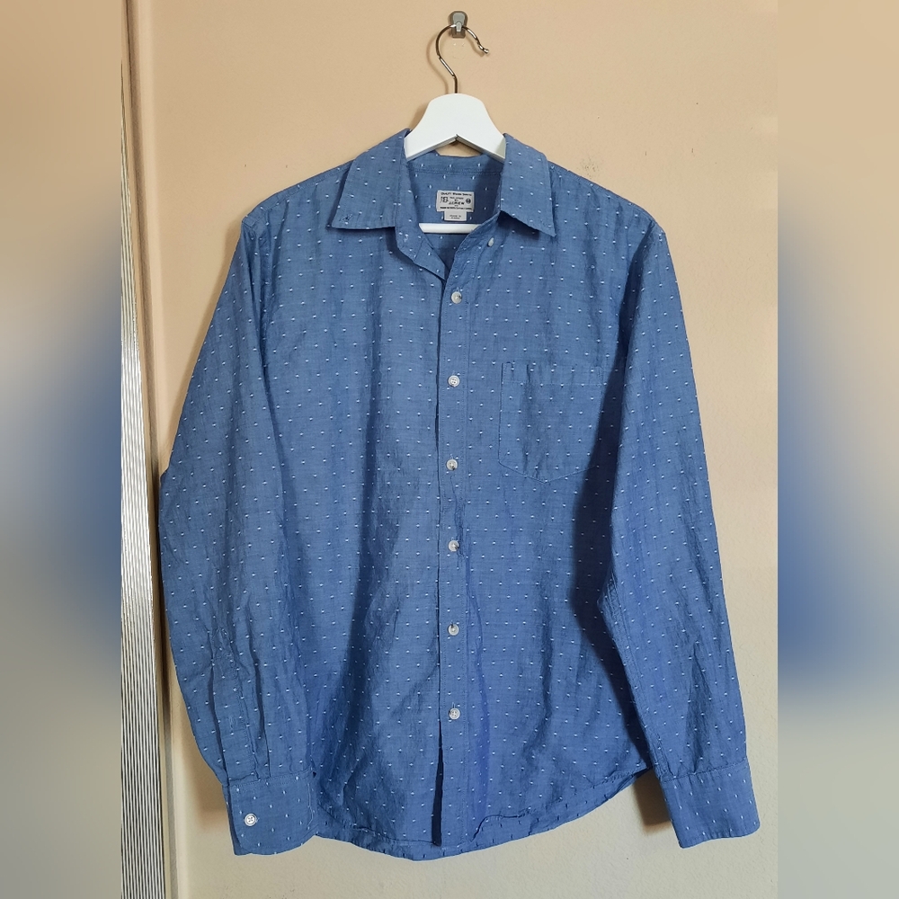 Men's J Crew Cotton Tailored Blue Button-Up Shirt Office Work Business Casual